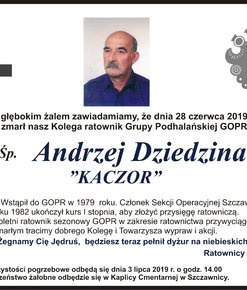 Nie żyje Andrzej Dziedzina &quot;Kaczor&quot;