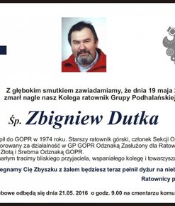 Zmarł ratownik Zbyszek Dutka